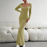 Woloong Sensual Breeze V-Neck Long Sleeve Knit Dress