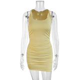 Woloong Elegant Sleeveless Bodycon Pleats and Low Neckline Dress