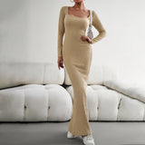 Woloong Sensual Breeze V-Neck Long Sleeve Knit Dress