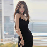 Woloong Audrey Hepburn-Inspired Form-Fitting Black Maxi Slip Dress