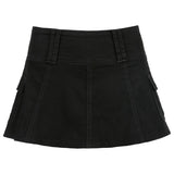Woloong Goth Denim Cargo Skirts With Shorts Streetwear Women Fashion Summer Low Rise A-Line Pleated Skirts Y2k Aesthetic Outfits
