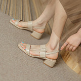 Summer Women Shoes Open Toe Shoes Women Sandals Square Heel Genuine Leather Chunky Heel Med Heel Sandals Heels Cow Leather