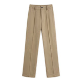 Woloong High Waisted Casual White Trousers Women Brown Stright Pants Office Lady Korean Style Women Pantalones De Mujer