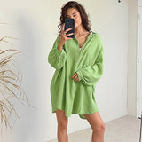 Cotton  Autumn Woman Dresses Solid Sleepwear Loose Night Dress Women Casual Long Sleeve Turn Down Collar Nightwear