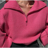 Winter Women's Turtleneck Sweaters Polo Collar With Zipper Knitted Pullover Female Loose Long Sleeve Top Warm Sweaters