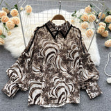 Autumn Puff Sleeve Shirts Blouse Women Floral Long Sleeve Lapel Buttons Vintage Shirts Elegant Blouses Tops Female GD631