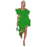 Women Edible Tree Fungus Tierred High Low Asymmetrical Ball Gown Dress  Sexy Club Party Evening High Street Dresses