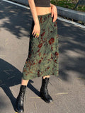 Vintage Floral Print Long Skirt y2k Aesthetic Women Low Rise Straight Midi Skirts Casual Streetwear Outfits Retro Basic