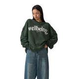 Woloong Dark Green Letter Printing Sweatshirt Women Crewneck Long Sleeve Loose High Street Harajuku Hoodies Korean Fashion Autumn Winter