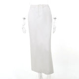 White Fashion High Waist Maxi Skirt Female Split Solid Pocket Streetwear Patchwork Casual Long Skirt For Women Maxi Skirt