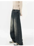 Woloong Harajuku Streetwear Retro Fashion Autumn Women High Waist Jeans Loose Wide Leg Straight Loose Denim Trousers Y2K Baggy Pants