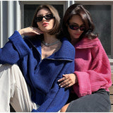 Winter Women's Turtleneck Sweaters Polo Collar With Zipper Knitted Pullover Female Loose Long Sleeve Top Warm Sweaters