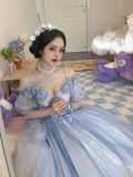 Flower Wedding Lolita Dress Light Gradient Blue Rose Fairy Princess Kawaii Sweet Elegant Lolitas Tea Party Dresses Victorian