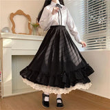 White Long Skirts Women Japanese Style Lace Double Layer Skirt Female Fashion Sweet Loose Half Skirt Preppy Ruffled A-line Skirt