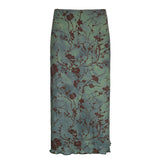 Vintage Floral Print Long Skirt y2k Aesthetic Women Low Rise Straight Midi Skirts Casual Streetwear Outfits Retro Basic