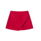 Women Fashion Casual Mini Asymmetrical Skirts Shorts High Waist Back Pockets Wide Leg Skirts Zipper Female Shorts