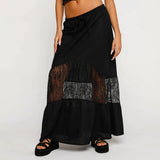 90s Vintage Floral Lace Sheer Crop Tops + Long Skirt 2 Piece Matching Set Fiary Grunge Off Shoulder T-shirt Y2K Streetwear