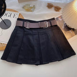 A-line Skirts with Belt Women y2k High Waist Short Skirt Buttons Skirt Female Clothing Female All-match