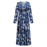 Christmas Print Long Dress for Women Autumn V-neck Knitting  A-LINE Belt Slim Ankle-Length