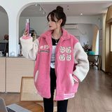 Letter Embroidery Winter Clothes Women Jacket High Street Vintage Sherpa Coat Women Clothing Jackets Loose Jacket Women Tops