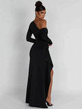 Shoulder Thigh High Split Maxi Dress Women Long Sleeve Backless Bodycon Sexy Club Party Long Dress Vestidos