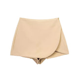 Women Fashion Casual Mini Asymmetrical Skirts Shorts High Waist Back Pockets Wide Leg Skirts Zipper Female Shorts