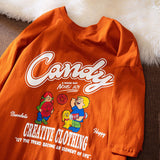 Vintage American Humor Cartoon Graphic T Shirts Summer Basic Cotton Short Sleeve Tops Oversized Orange Green Korean Lady Casual