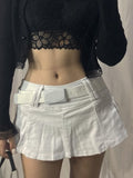 Woloong Goth Denim Cargo Skirts With Shorts Streetwear Women Fashion Summer Low Rise A-Line Pleated Skirts Y2k Aesthetic Outfits