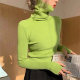 Simple Turtleneck Sweater Women Autumn Winter Casual Solid Color Slim Elastic Knit Pullover Female Soft Warm Jumper Basic Tops