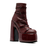 woloong Women's Shoes New Fashion Autumn Winter Chunky High Heel Black Wine Red Buckle Dress Party Female Ankle Boots 35-43