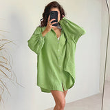 Cotton  Autumn Woman Dresses Solid Sleepwear Loose Night Dress Women Casual Long Sleeve Turn Down Collar Nightwear