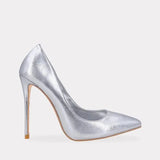 Pink Metallic Leather Woman High Heel Shoes Pointed Toe Shallow Stiletto High Heels Pumps Slip-on Polished Leather Runway Shoes