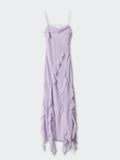 Backless Sleeveless Ruffles Tassels Sling Dress Purple A-line Side Split Irregular Long Dresses Summer Casual Beach