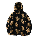 Harajuku Heart-shaped Print Plush Jacket Women Winter Korean Long Sleeve Hooded Coat Thick Warm Couple Streetwear Outerwear