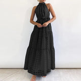 Women Elegant Loose Pleated Long Party Dress Ladies Summer Sexy Sleevelss Dress Fashion High Street Cascading Ruffle Maxi Dress