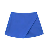 Women Fashion Casual Mini Asymmetrical Skirts Shorts High Waist Back Pockets Wide Leg Skirts Zipper Female Shorts