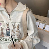 Hoodie for Woman Retro Gray Rabbit Y2k  Sweater Women Spring and Autumn Loose Oversize Harajuku Wind Casual Hundred Take Tops