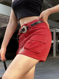 Woloong Punk Denim Skirt Women Streetwear Low Rise Pocket Patchwork Mini Wrap Cargo Skirts Y2k Aesthetic Jean Bottoms Goth Style