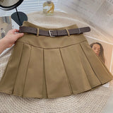 A-line Skirts with Belt Women y2k High Waist Short Skirt Buttons Skirt Female Clothing Female All-match