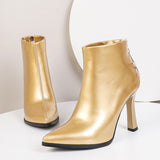 Largest Size 49 50 Women Thin High Heels Short Boots Fall Shoes Woman Shiny Patent Leather Hot Pink Gold Boot Lady Bootie Female