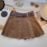 A-line Skirts with Belt Women y2k High Waist Short Skirt Buttons Skirt Female Clothing Female All-match