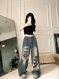 Woloong Ripped Baggy Jeans For Women Summer streetwear Fashion High Waist Boyfriend Jeans For Women Gothic Denim Pants Woman