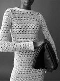 Woman Sexy Lace Up Backless Dress Fashion Hollow Out Bodycon Long Sleeve Knitted Dresses Female Elegant Beach Holiday Robes