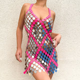 Sexy Dress Fashion Elegant Dresses Performance Creative Patchwork Colorful Slit Bead Sequins Body Chain Female Outfit Y2k