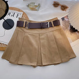 A-line Skirts with Belt Women y2k High Waist Short Skirt Buttons Skirt Female Clothing Female All-match