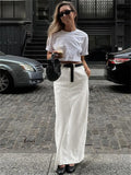 White Fashion High Waist Maxi Skirt Female Split Solid Pocket Streetwear Patchwork Casual Long Skirt For Women Maxi Skirt