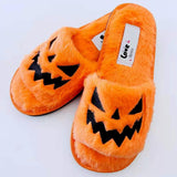 Halloween Pumpkin Lantern Slippers Autumn Soft Furry Comfort Closed Toe Slides Women Size 43 Outdoor Slippers Zapatos Mujer