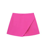 Women Fashion Casual Mini Asymmetrical Skirts Shorts High Waist Back Pockets Wide Leg Skirts Zipper Female Shorts