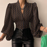 Women Shirts  Fashion Lantern Long Sleeve Elegant Blouse Summer Sexy V-neck Tunic Top Casual Party High Street Blusas