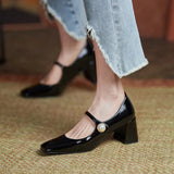 woloong  Mary Jane High Heels Women Sheepskin Patent Leather Pumps Pigskin Lining and Sheepskin Insole Lolita Girl Shoes Big Size 42